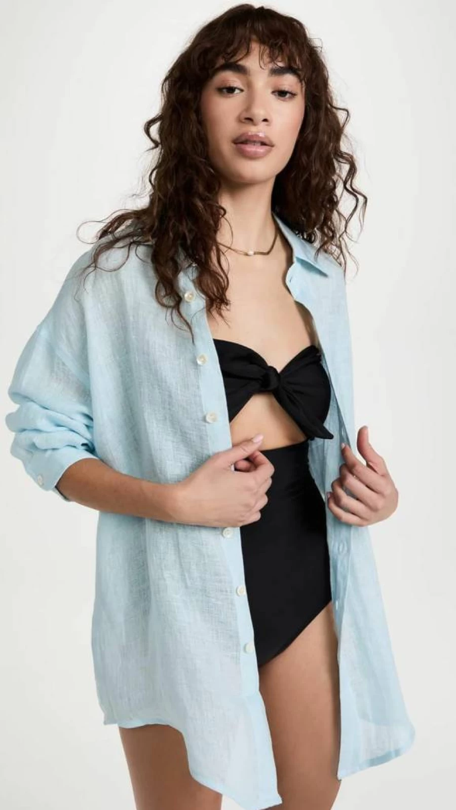 Vitamin A Women's Playa Linen Boyfriend Shirt - Swimwear Cover Up for Beach & Pool