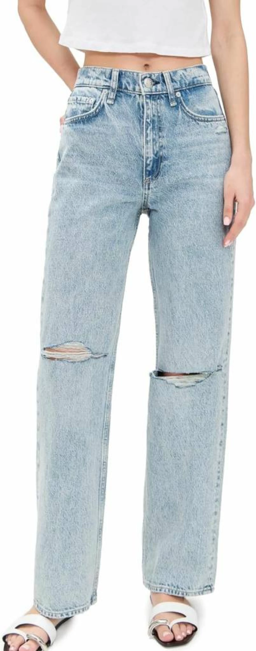 Rag & Bone Women's Shea High-Rise Relaxed Straight Leg Jeans - Classic Blue Denim Full Length Pants
