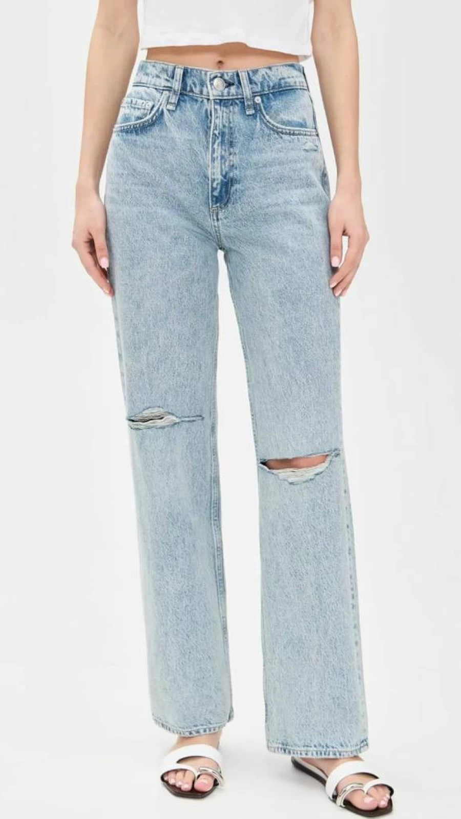 Rag & Bone Women's Shea High-Rise Relaxed Straight Leg Jeans - Classic Blue Denim Full Length Pants