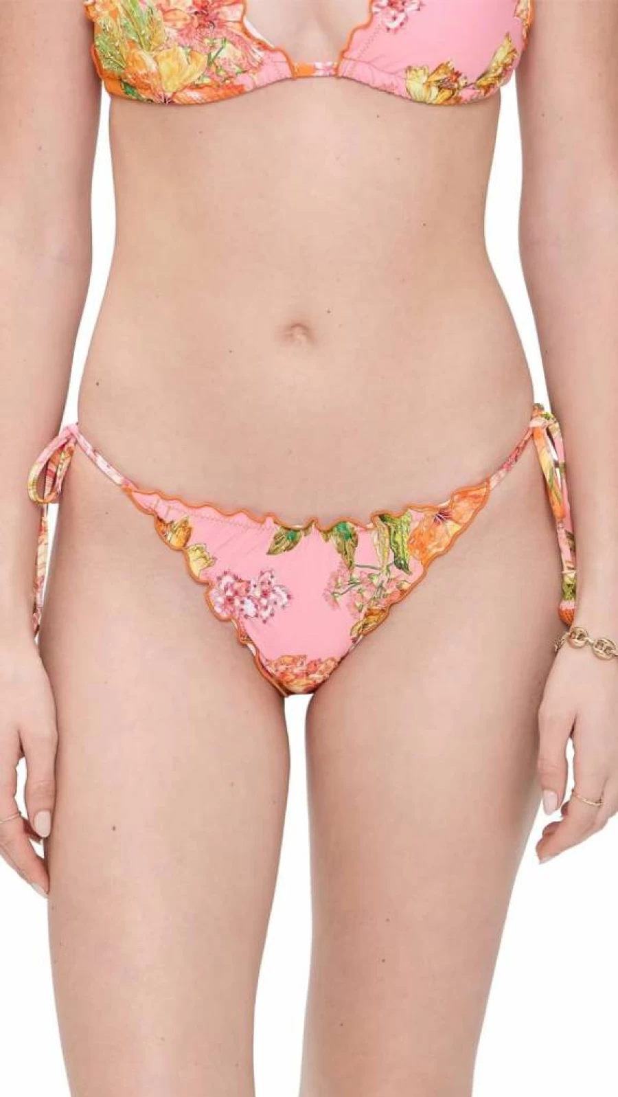 PQ Swim Women's Embroidered Bikini Bottoms with Lettuce Edge & Tie Side Design