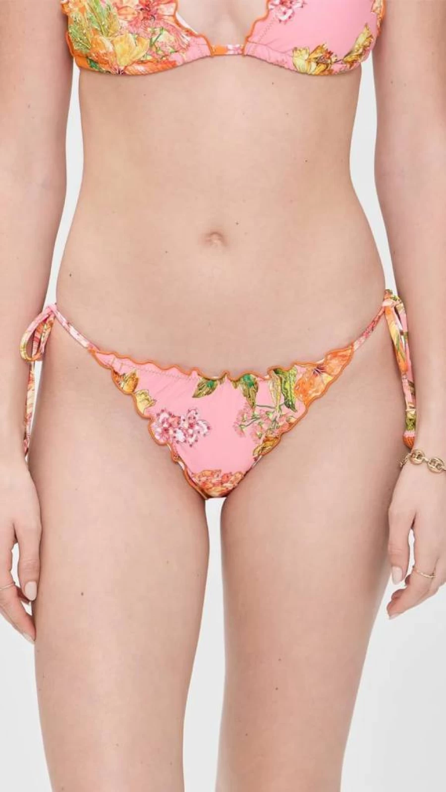 PQ Swim Women's Embroidered Bikini Bottoms with Lettuce Edge & Tie Side Design