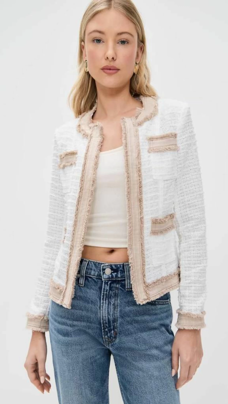 L'AGENCE Women's Agnes Tweed Denim Jacket | Stylish Designer Denim Coat for Women