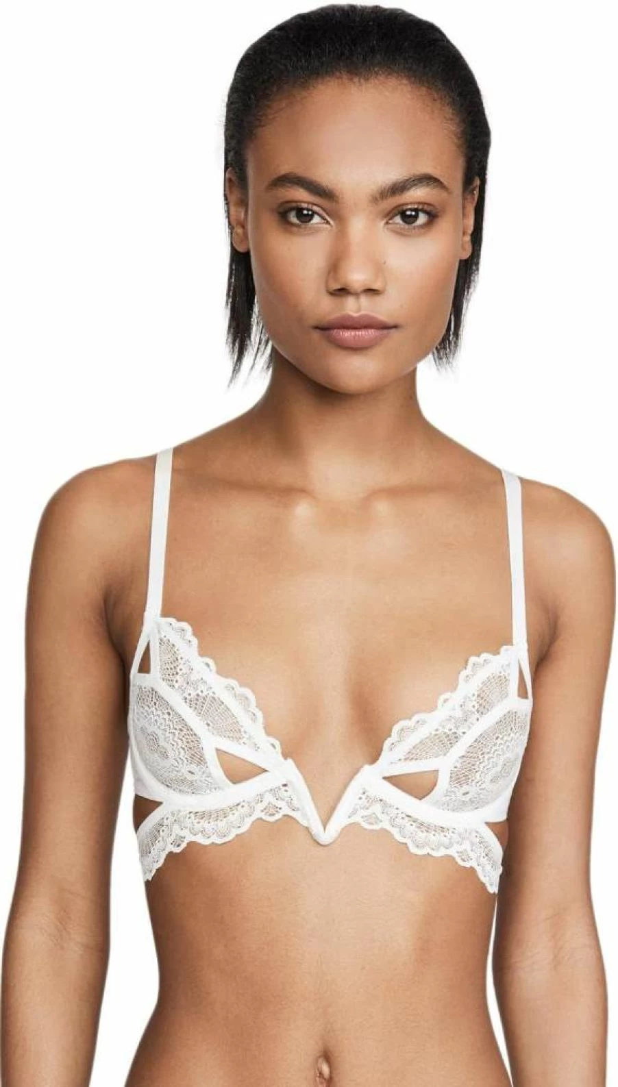 Thistle and Spire Women's Kane Cutout V-Wire Bra - Sexy Lace Underwear with Wire Support