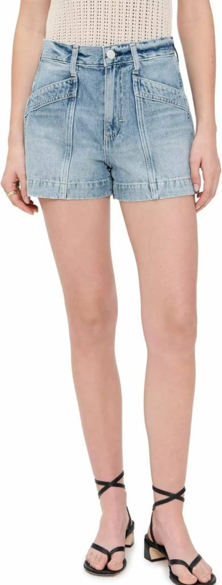 AMO Women's Rebecca High-Waisted Denim Shorts - Trendy Distressed Summer Shorts for Women