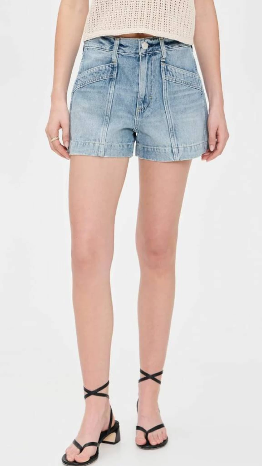 AMO Women's Rebecca High-Waisted Denim Shorts - Trendy Distressed Summer Shorts for Women