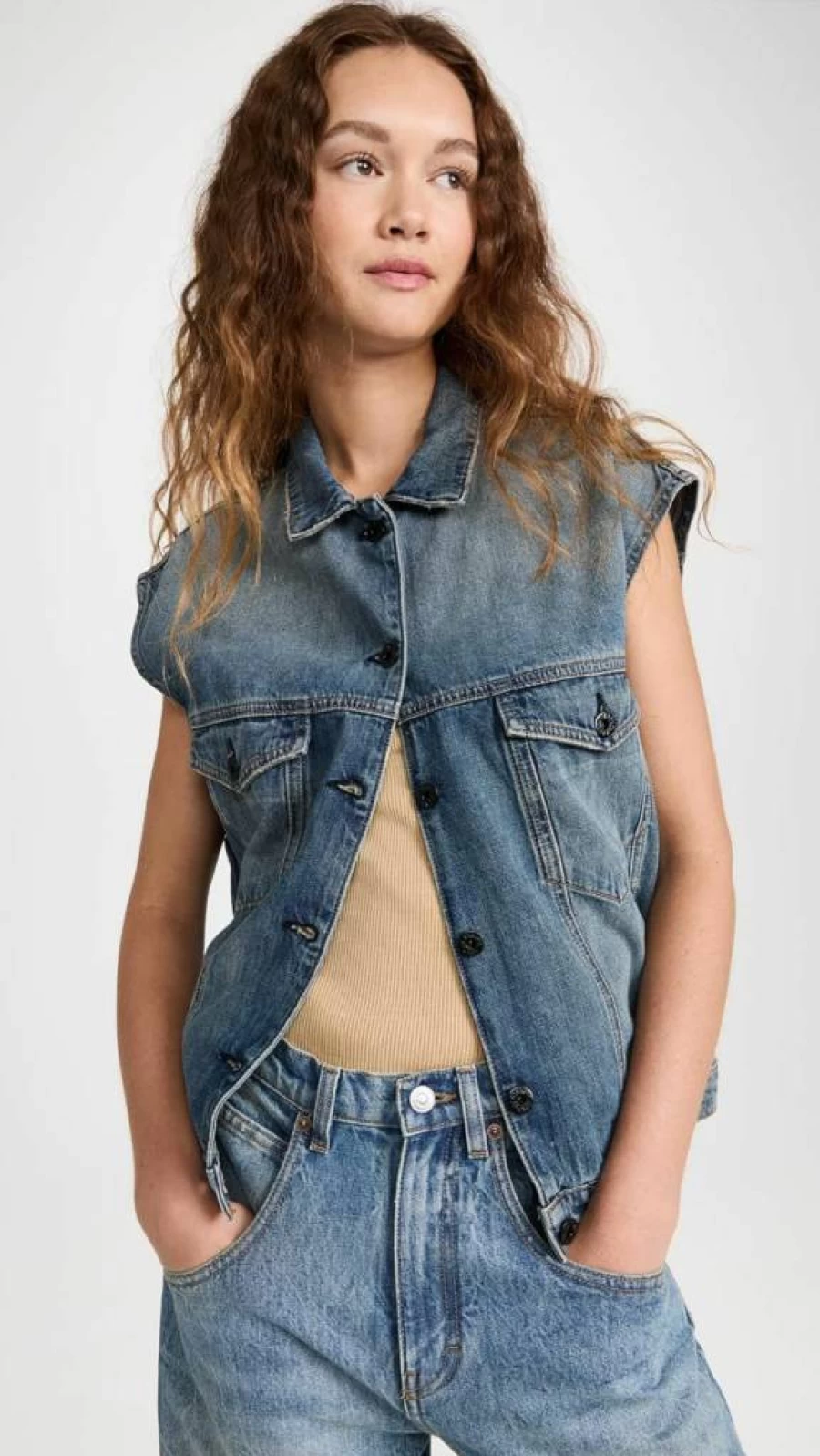 ASKK NY Women's Denim Vest - Stylish Casual Jean Jacket for Women