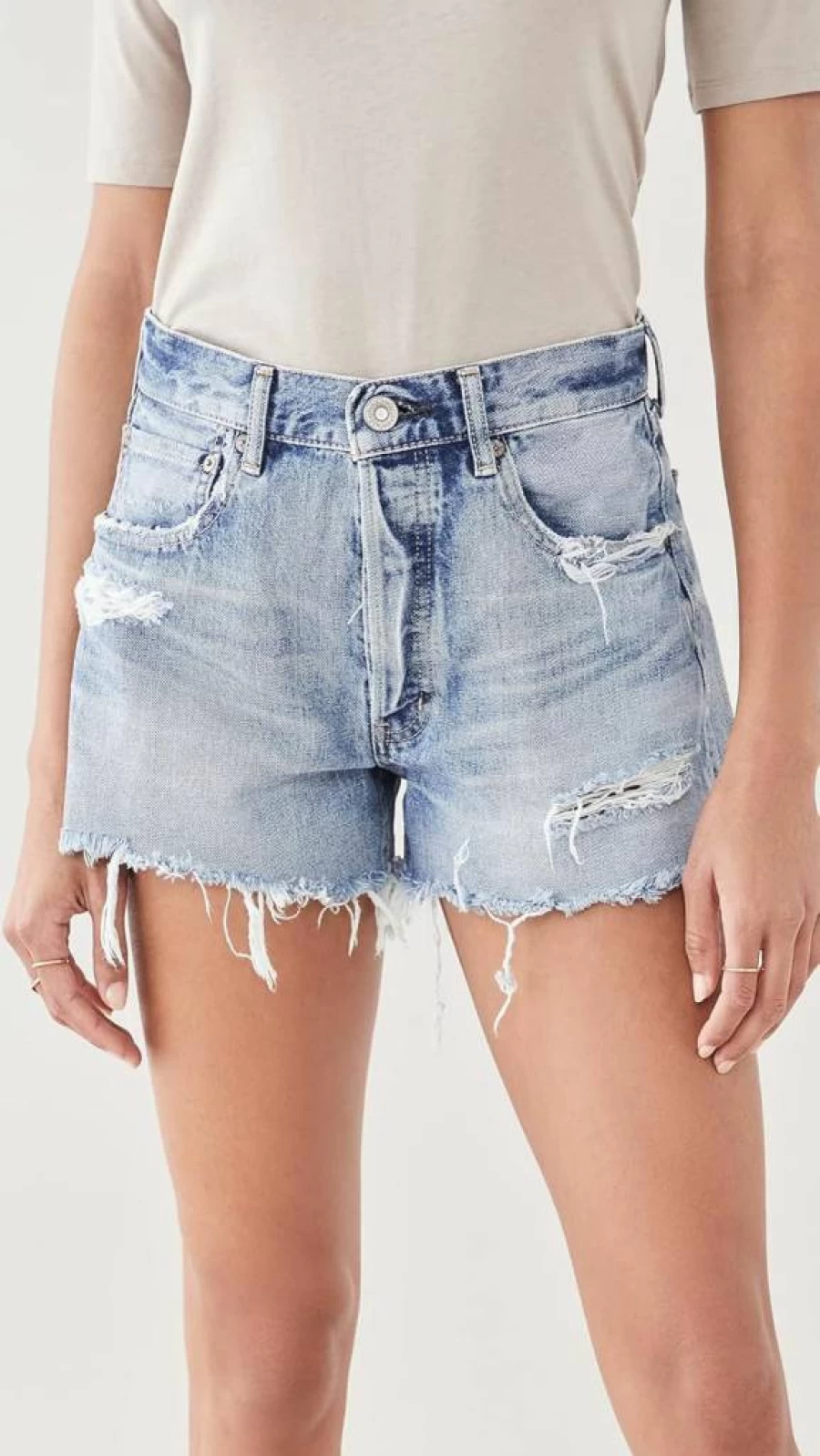 MOUSSY VINTAGE Women's High-Waisted Packard Denim Shorts Retro Distressed Casual Summer Shorts