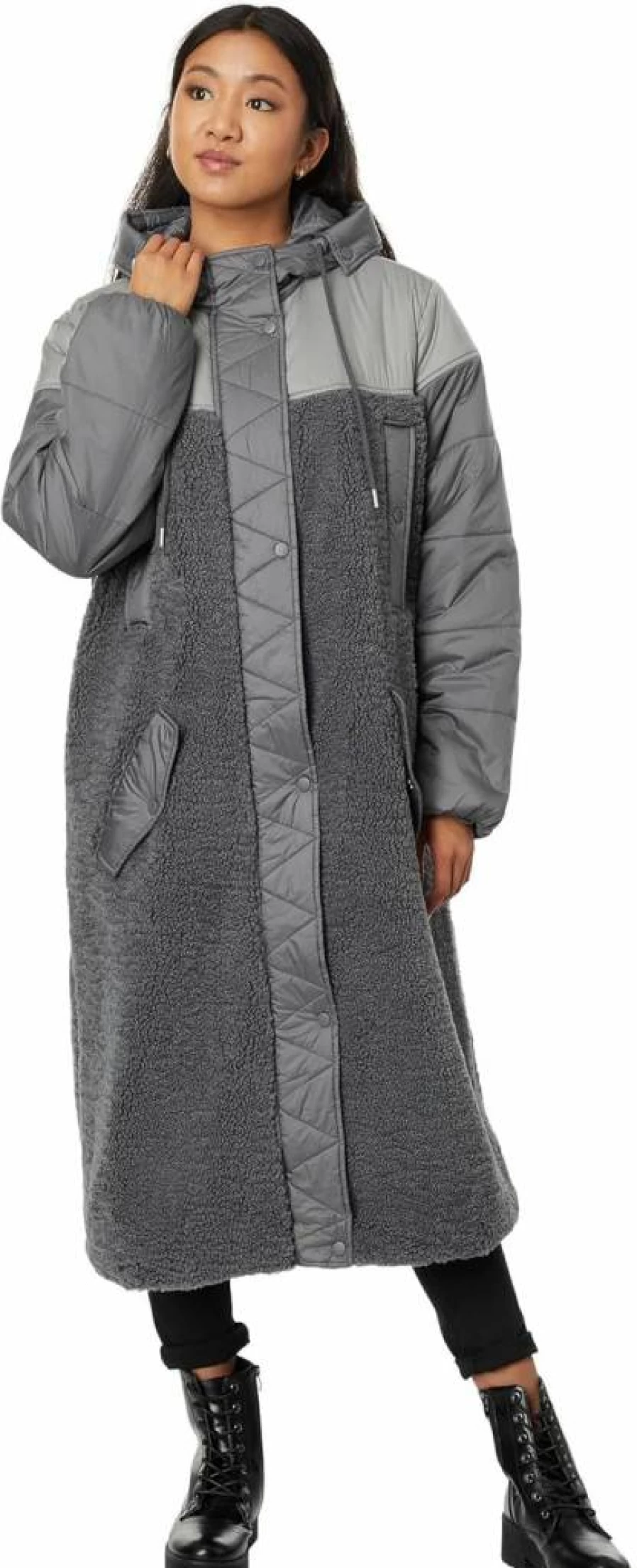 Avec Les Filles Mixed Media Hooded Coat - Stylish Women's Outerwear
