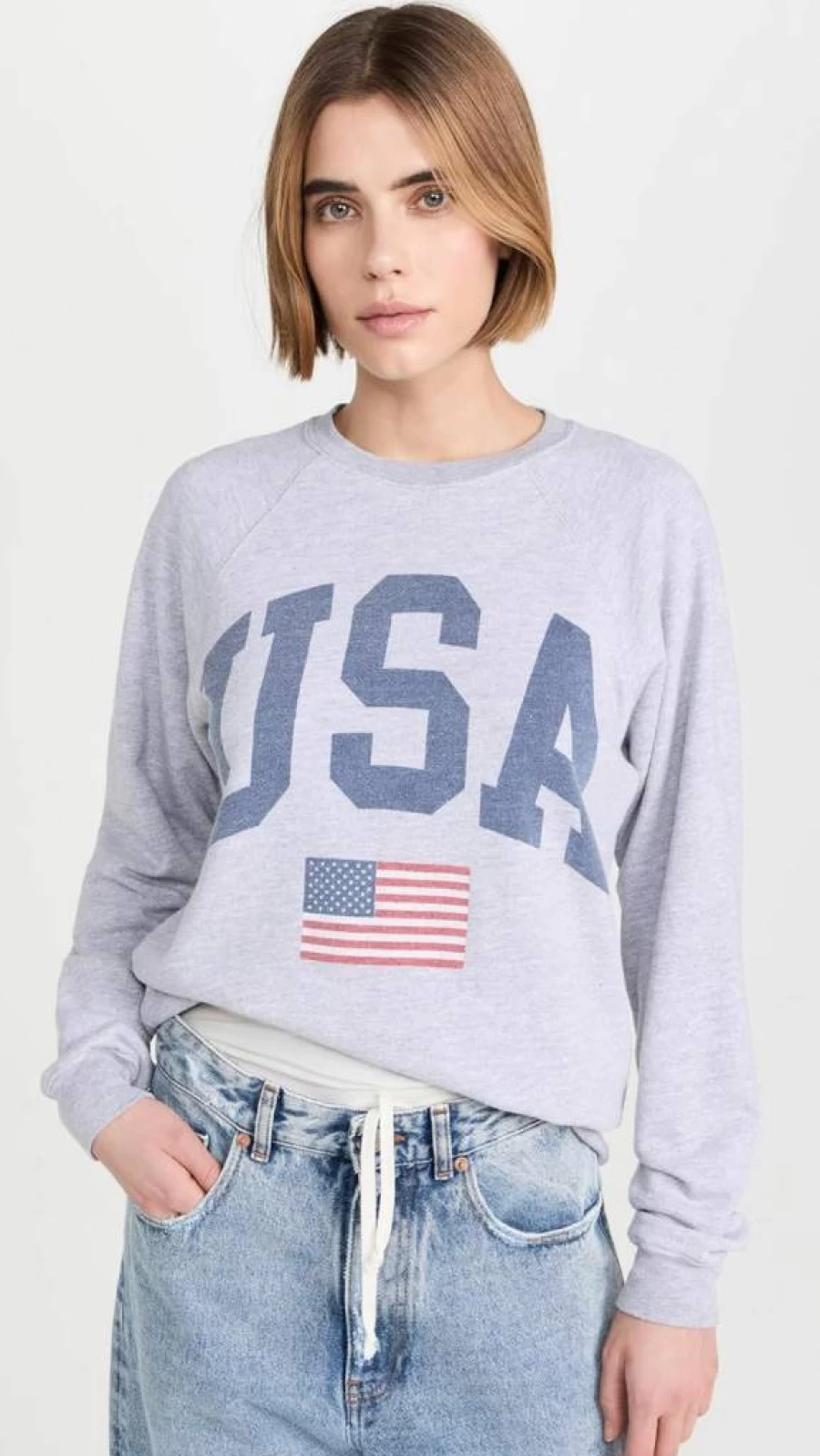 Original Retro Brand Women's Vintage USA Flag Sweatshirt - Comfortable Casual Pullover