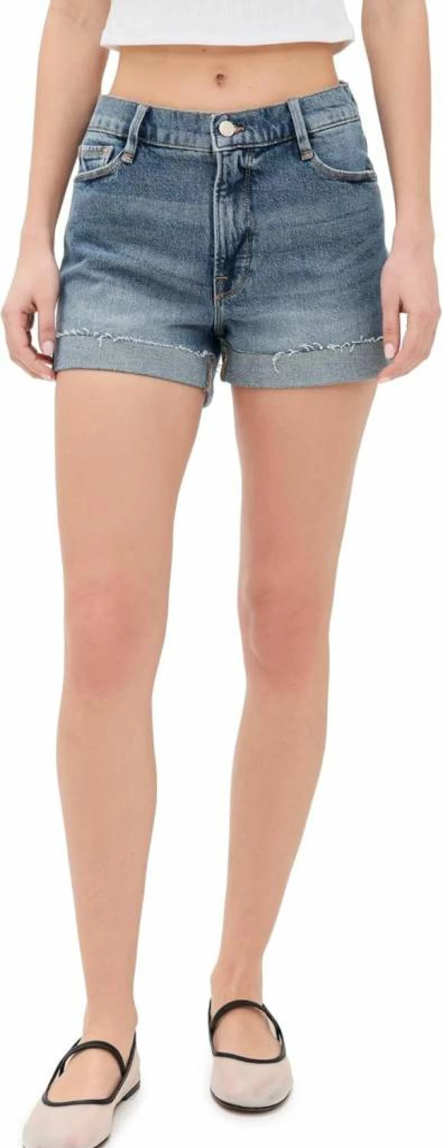 Good American Indigo575 High-Waisted Girlfriend Denim Shorts for Women
