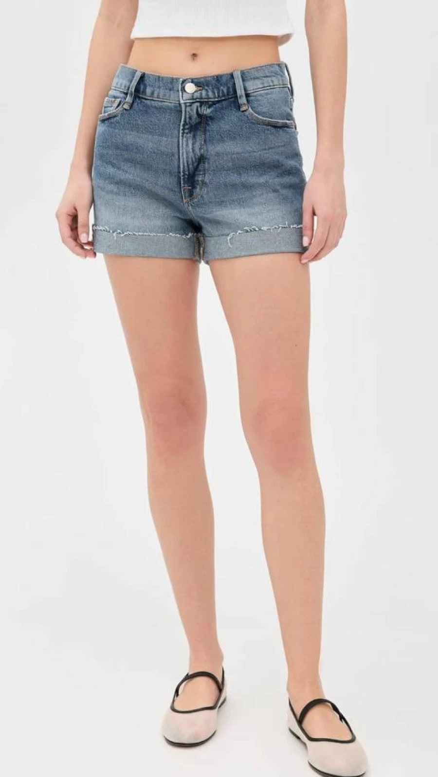 Good American Indigo575 High-Waisted Girlfriend Denim Shorts for Women