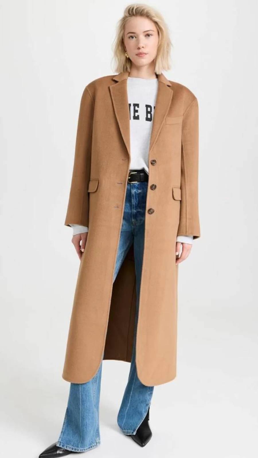 ANINE BING Women's Quinn Coat - Premium Wool Blend Trench Coat with Belt