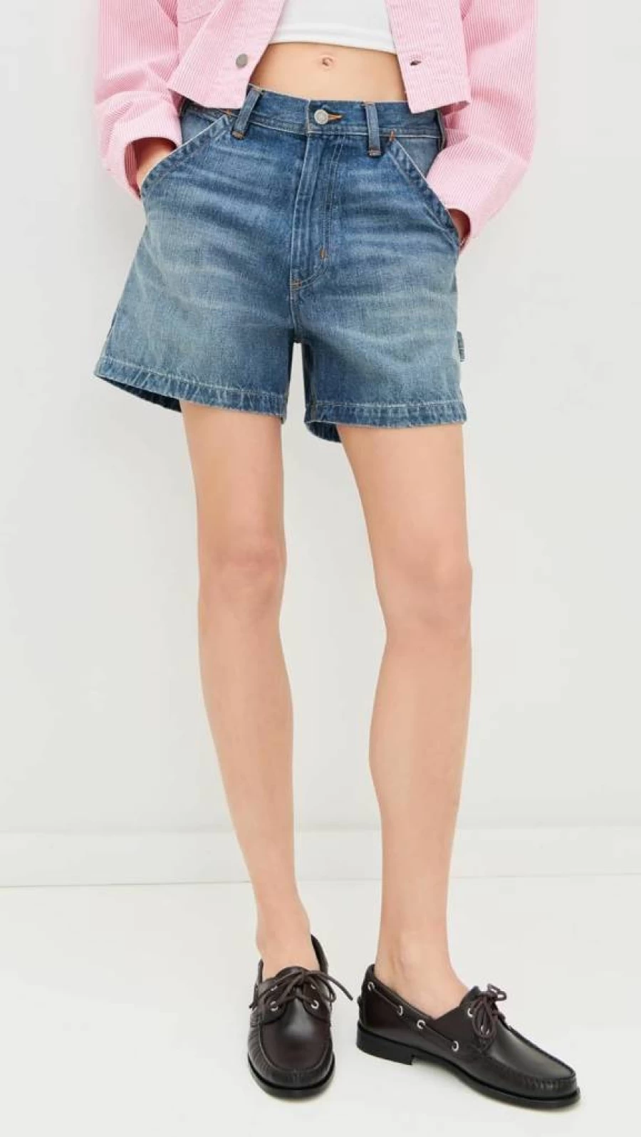 Denimist Women's High-Waisted Carpenter Shorts - Durable Denim Work Shorts for Women