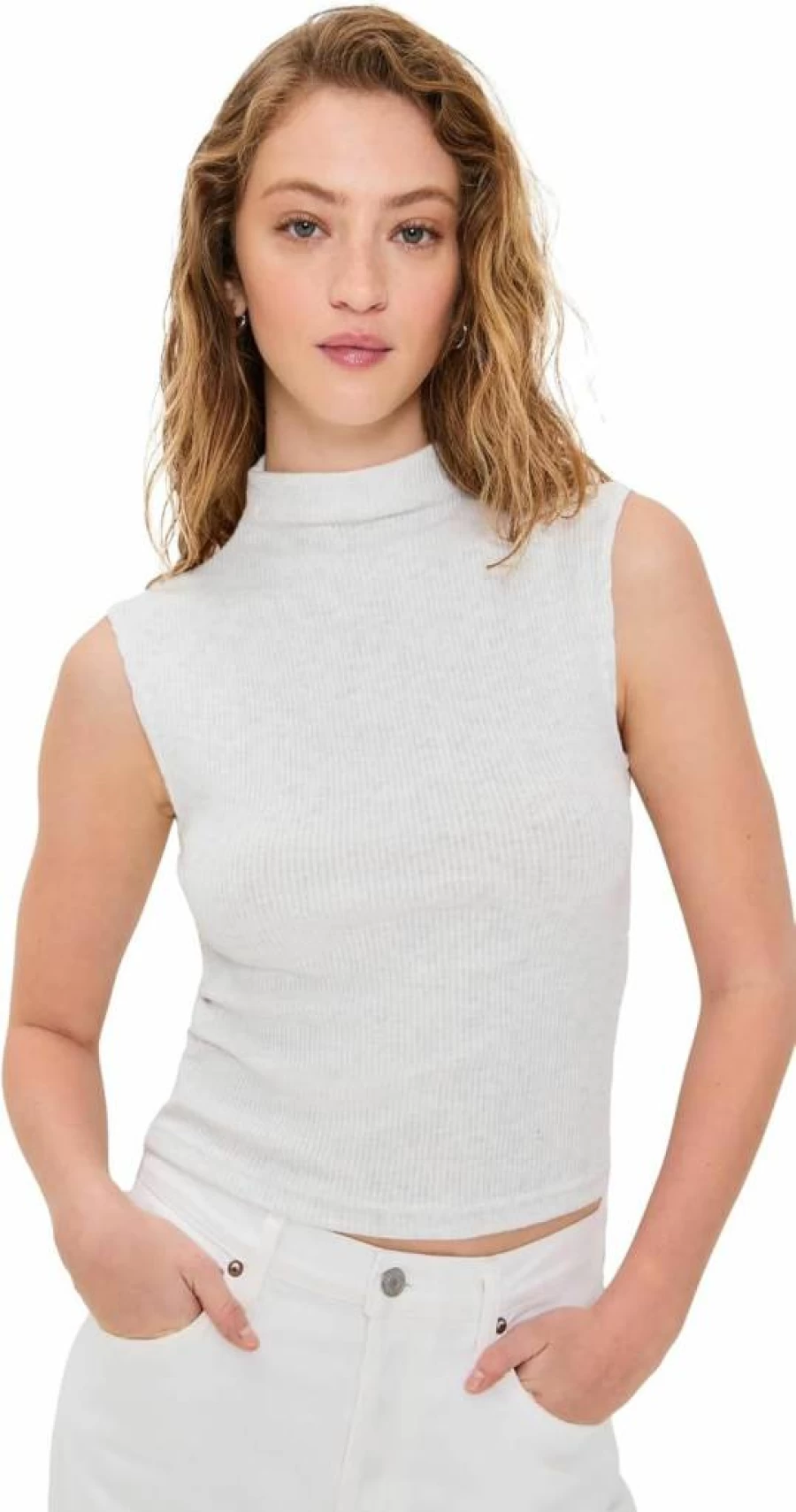 PerfectWhiteTee Women's Elyse Ribbed Knit Tank Top - Soft Stretch Sweater Vest