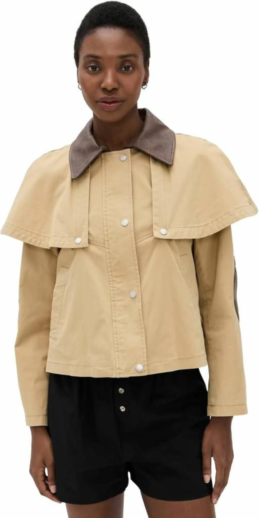 Avec Les Filles Women's Cropped Cape Trench Jacket - Stylish Short Coat for Women