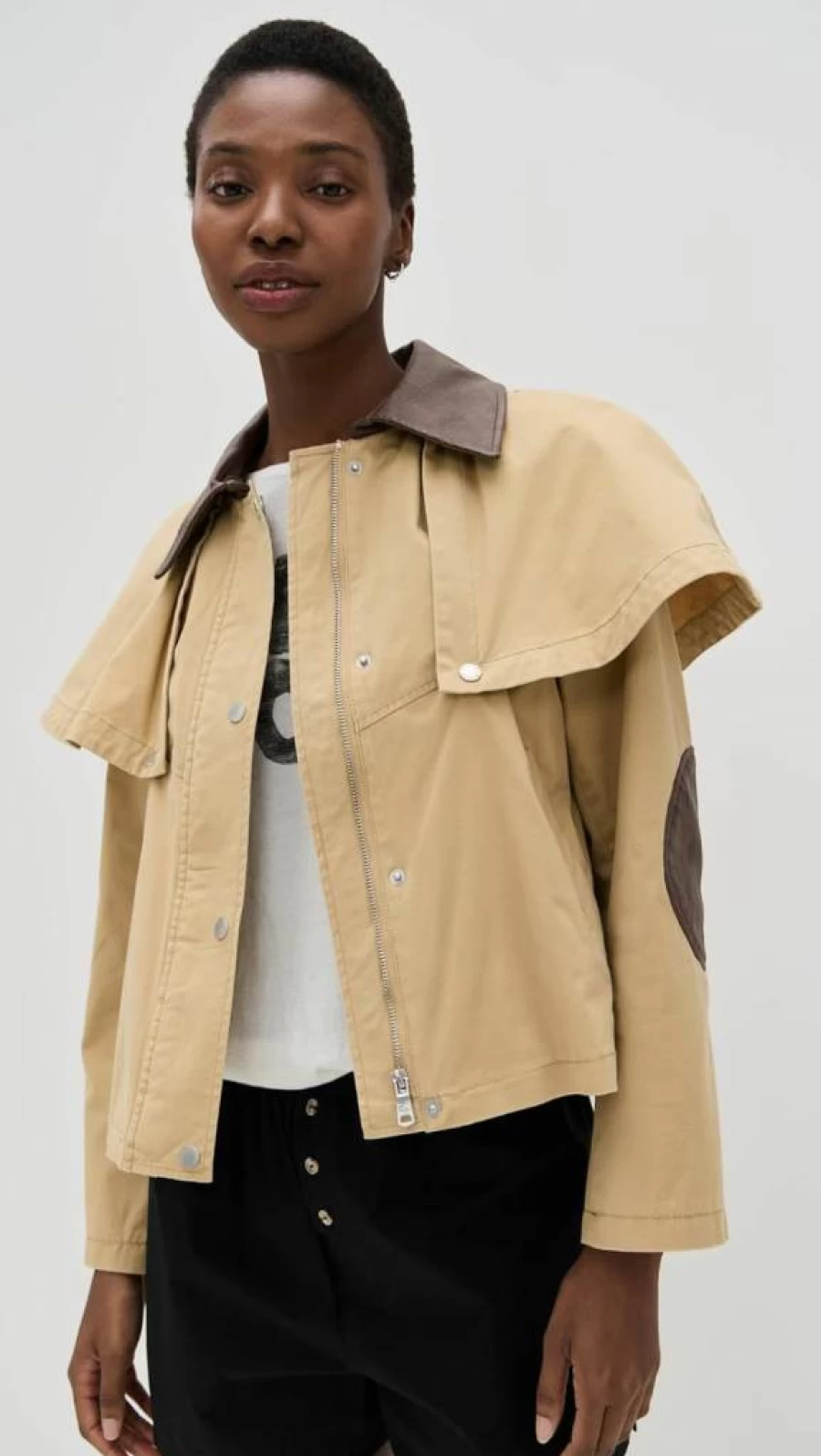 Avec Les Filles Women's Cropped Cape Trench Jacket - Stylish Short Coat for Women