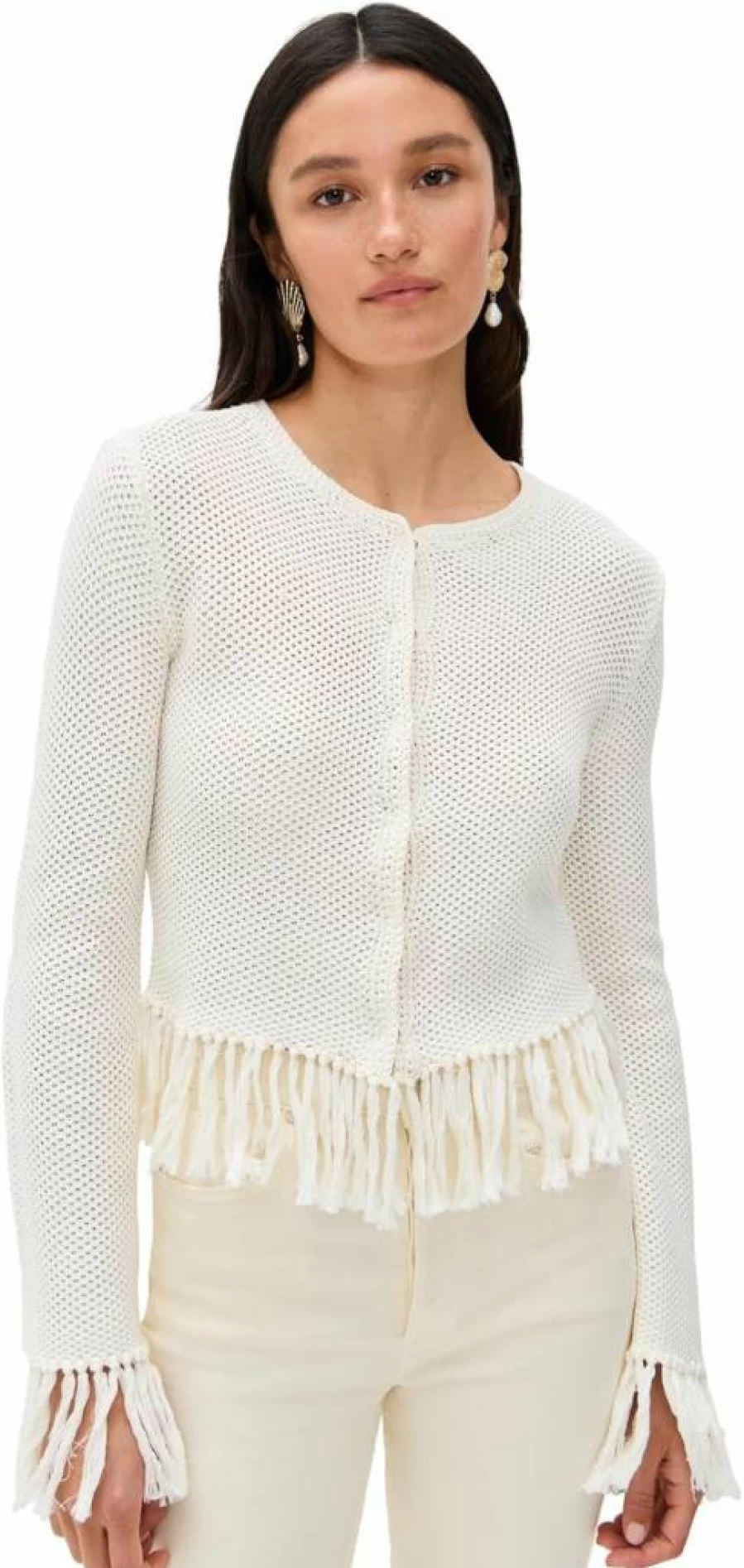Le Superbe Women's Boho Fringe Cardigan - Stylish Long Sleeve Open Front Knit Sweater