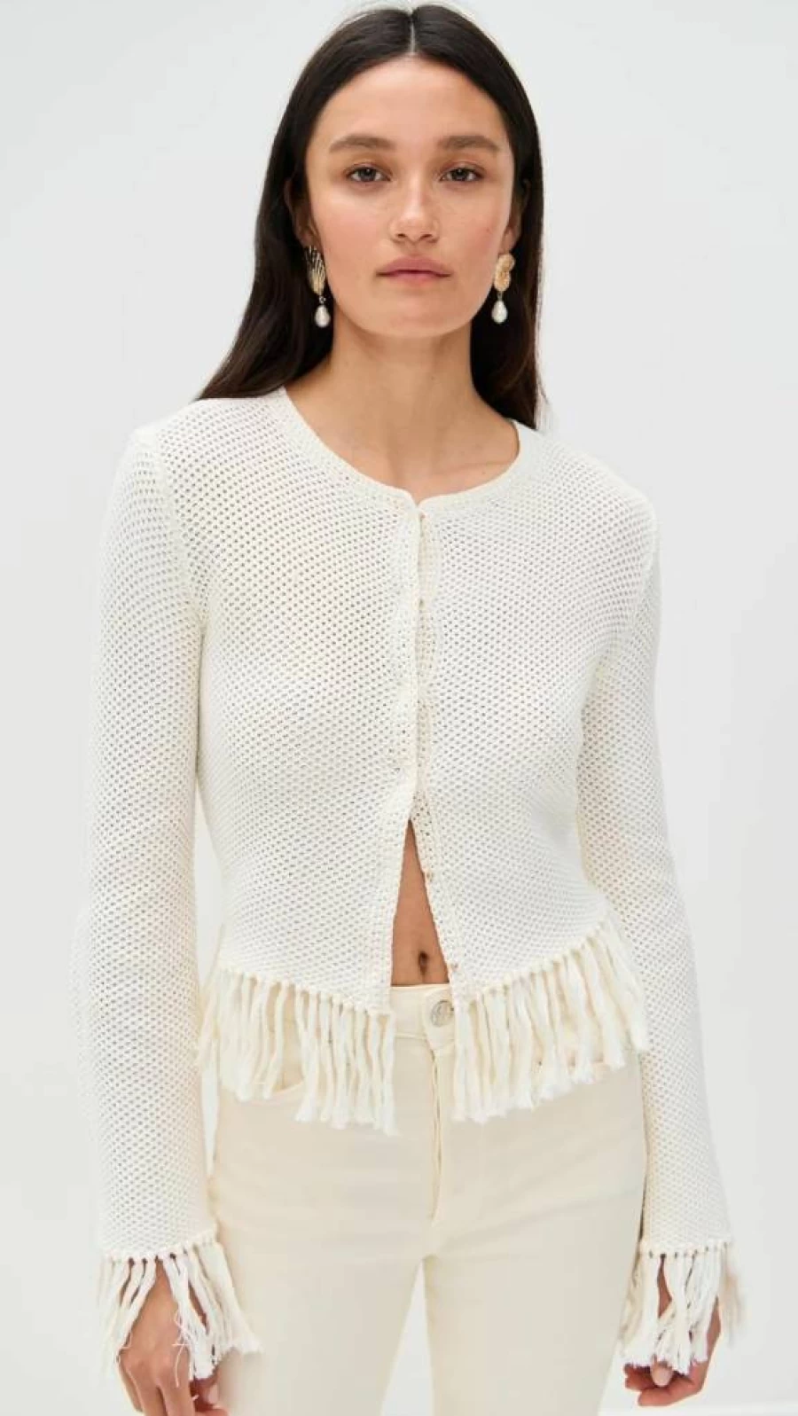 Le Superbe Women's Boho Fringe Cardigan - Stylish Long Sleeve Open Front Knit Sweater