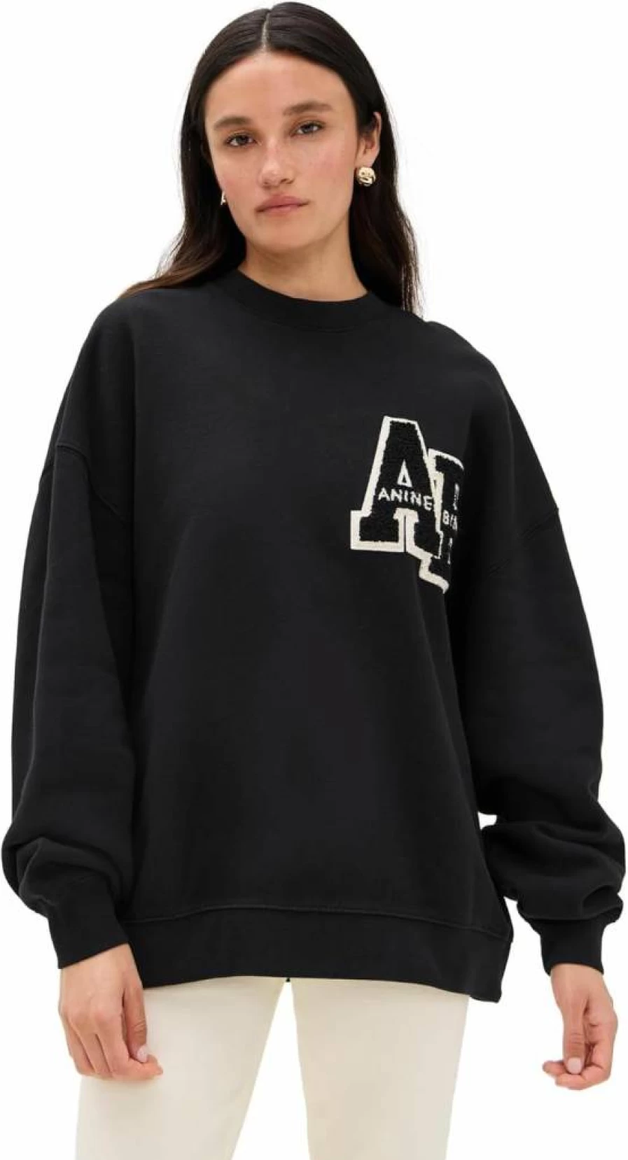 ANINE BING Women's Miles Oversized Letterman Sweatshirt | Vintage-Inspired Pullover | Casual Comfort Fit
