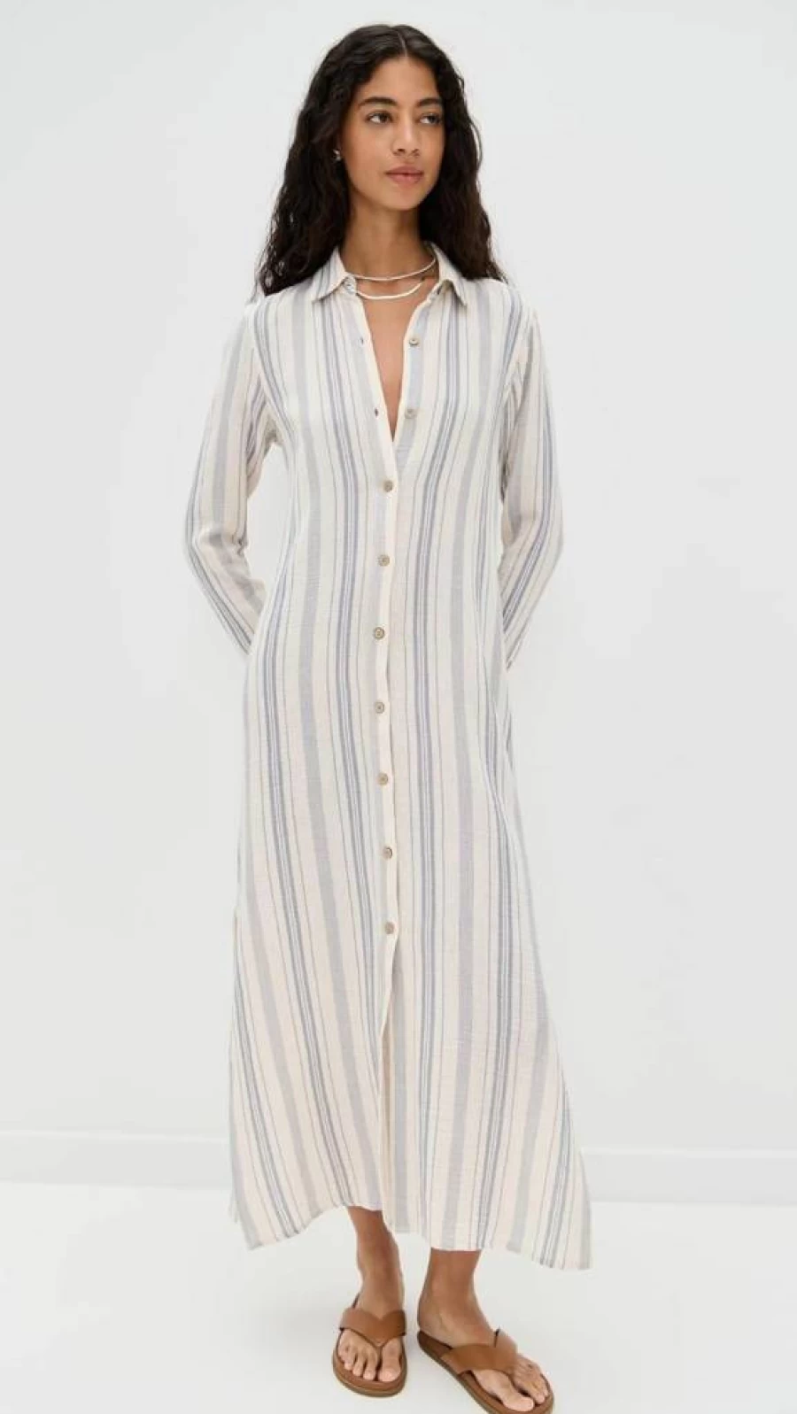 Faherty Women's Isla Cotton Gauze Shirtdress - Lightweight Dune Color Summer Beach Dress