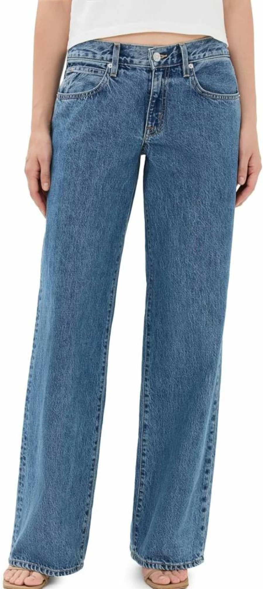 SLVRLAKE Women's Lexi Low Rise Wide Leg Jeans - Vintage Inspired Distressed Denim Pants for Women