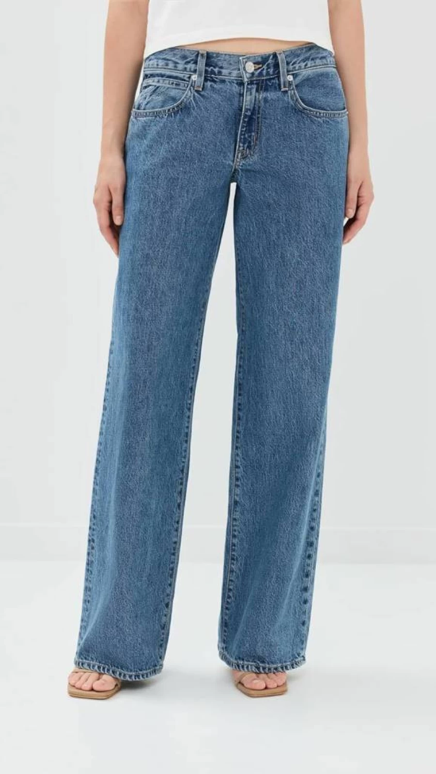 SLVRLAKE Women's Lexi Low Rise Wide Leg Jeans - Vintage Inspired Distressed Denim Pants for Women