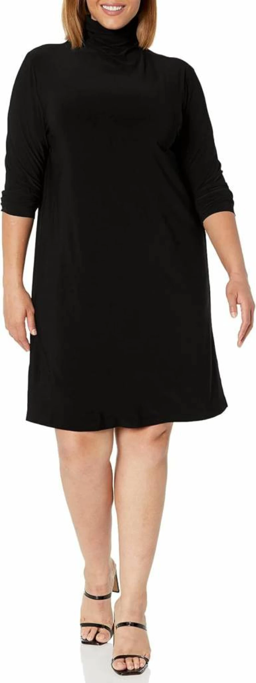 Norma Kamali Women's Kamali Kulture Turtleneck Dress - Slim Fit Long Sleeve Stretch Knit Midi Dress