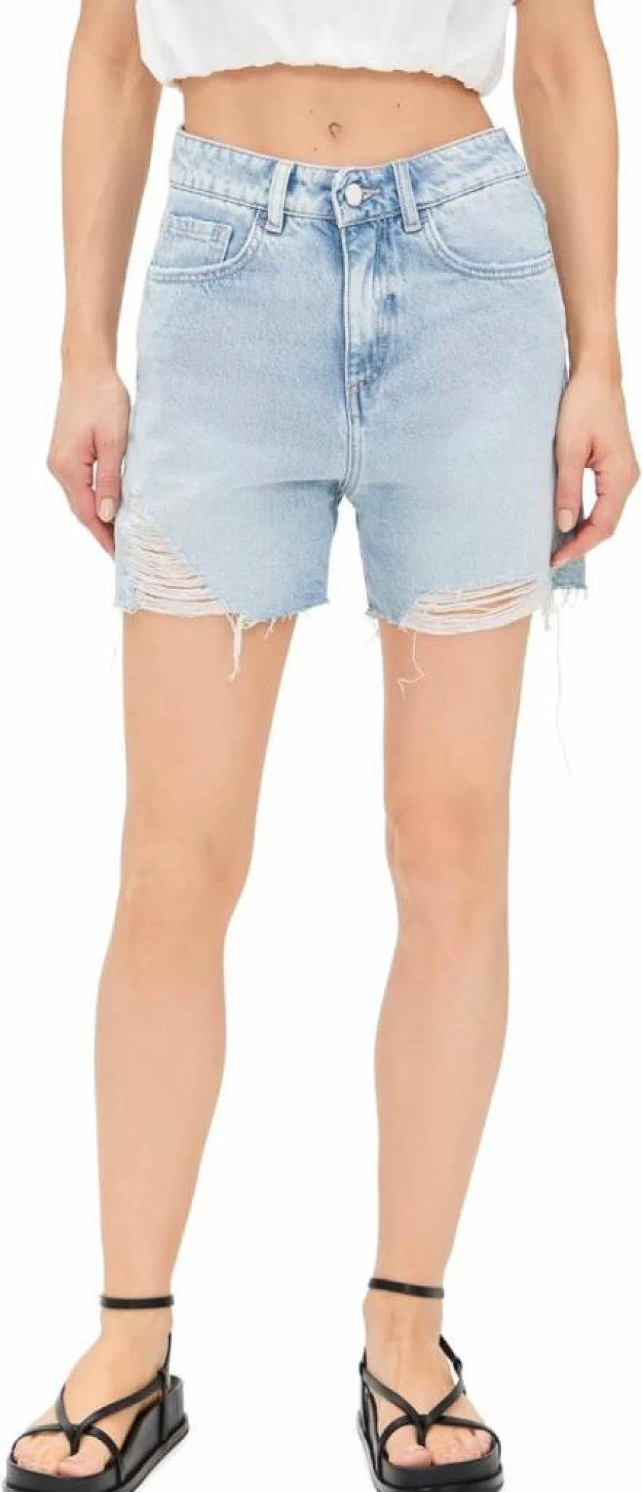 ICON DENIM LA Women's High-Rise Straight Leg Denim Shorts - Classic Blue Jean Shorts for Women
