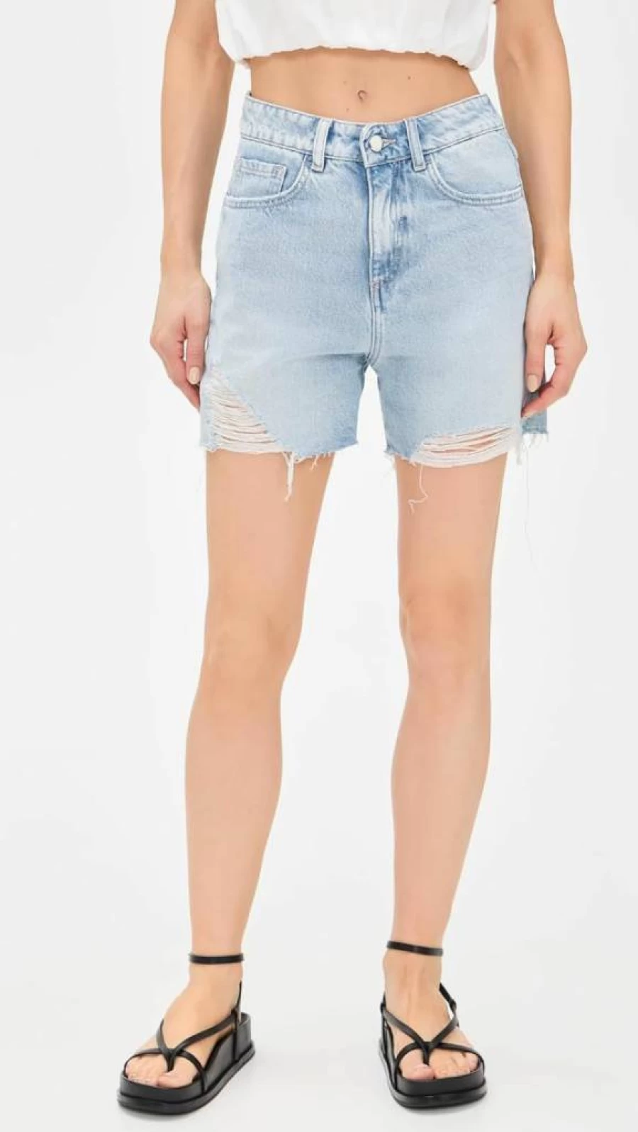 ICON DENIM LA Women's High-Rise Straight Leg Denim Shorts - Classic Blue Jean Shorts for Women