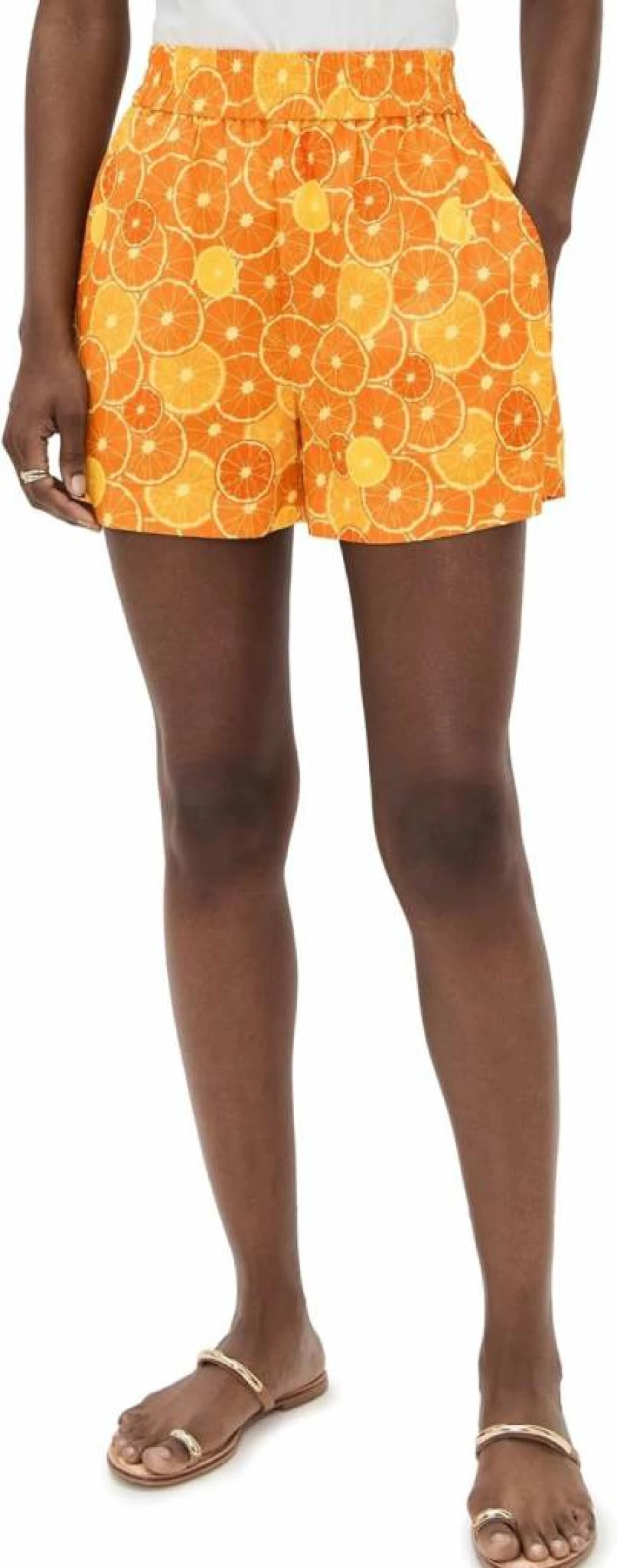Never Fully Dressed Women's Orange Elissa High-Waisted Shorts - Summer Casual Stretch Denim Shorts for Women
