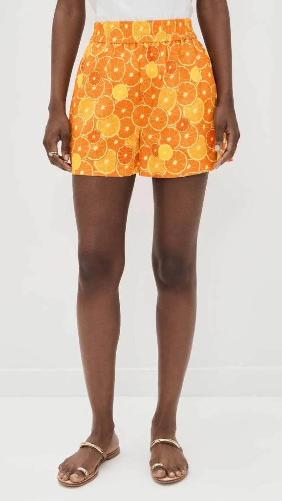 Never Fully Dressed Women's Orange Elissa High-Waisted Shorts - Summer Casual Stretch Denim Shorts for Women
