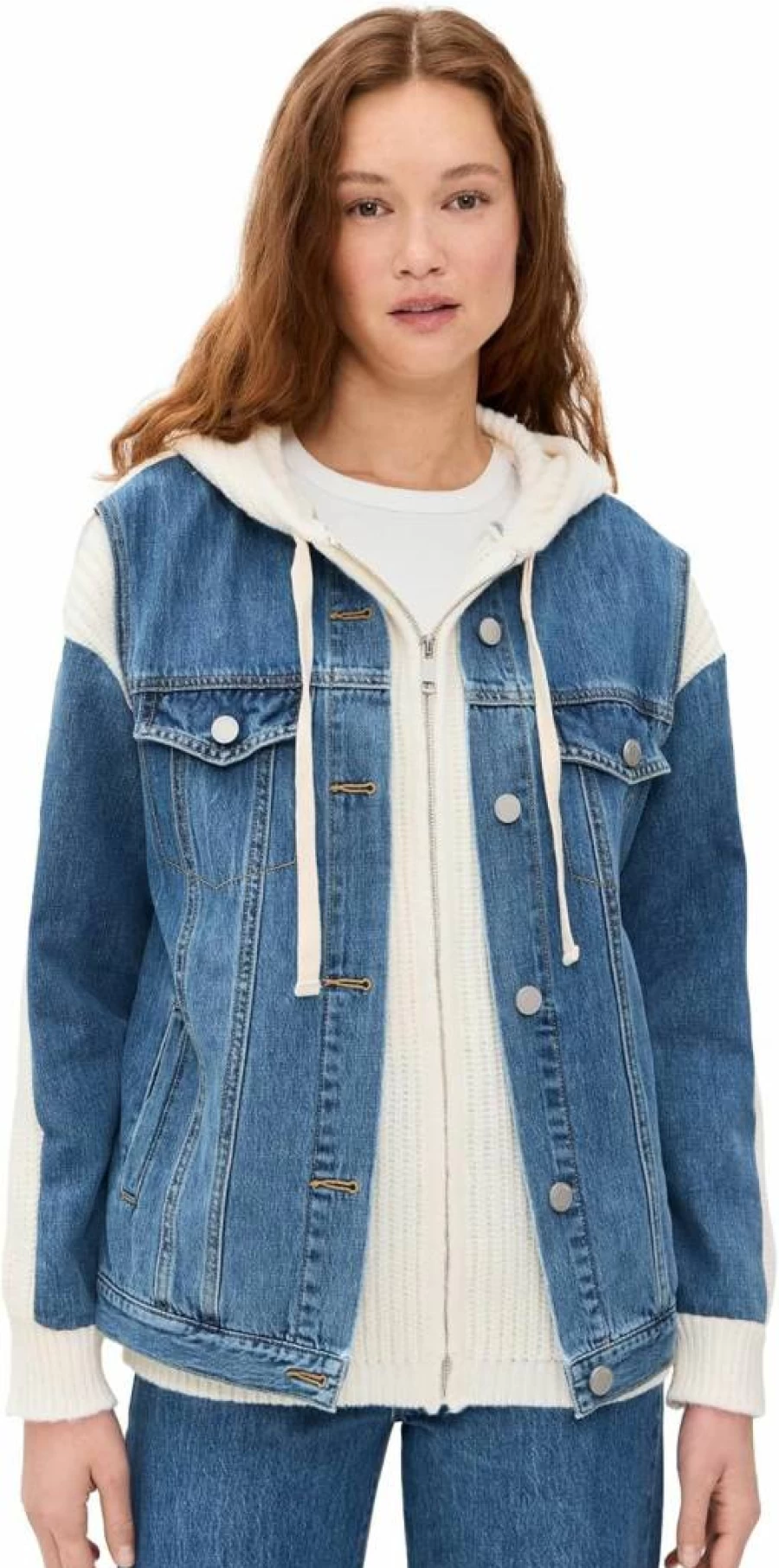 BLANKNYC Women's Oversized Knit Sweater & Distressed Denim Jacket Set