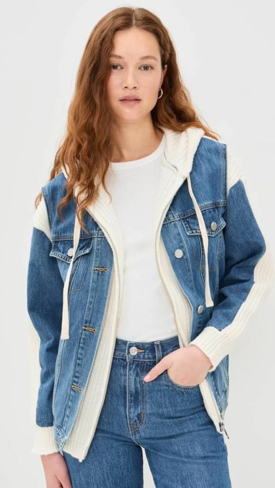 BLANKNYC Women's Oversized Knit Sweater & Distressed Denim Jacket Set