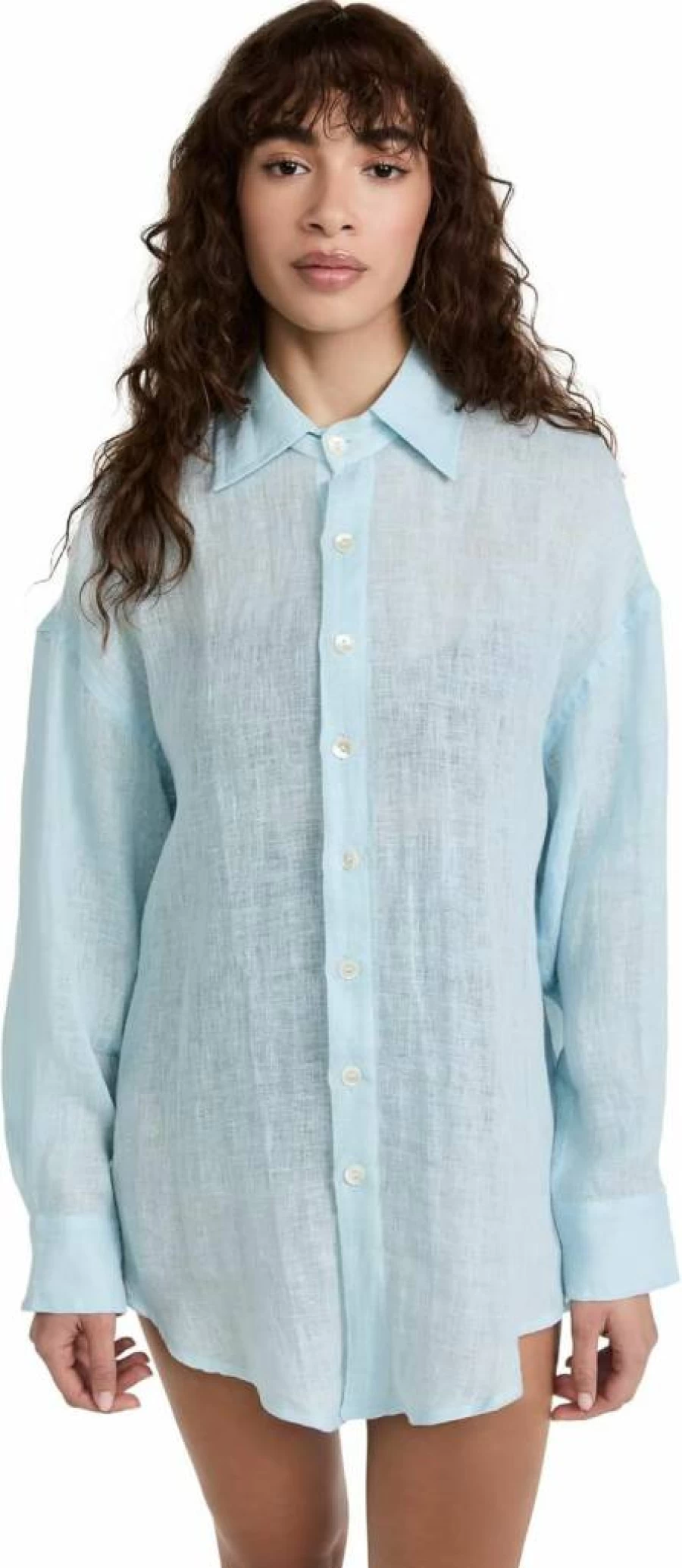 Vitamin A Women's Playa Linen Boyfriend Shirt - Swimwear Cover Up for Beach & Pool
