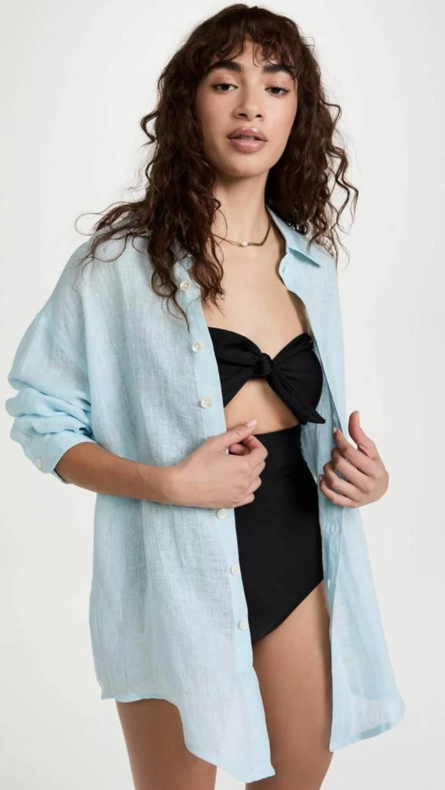 Vitamin A Women's Playa Linen Boyfriend Shirt - Swimwear Cover Up for Beach & Pool