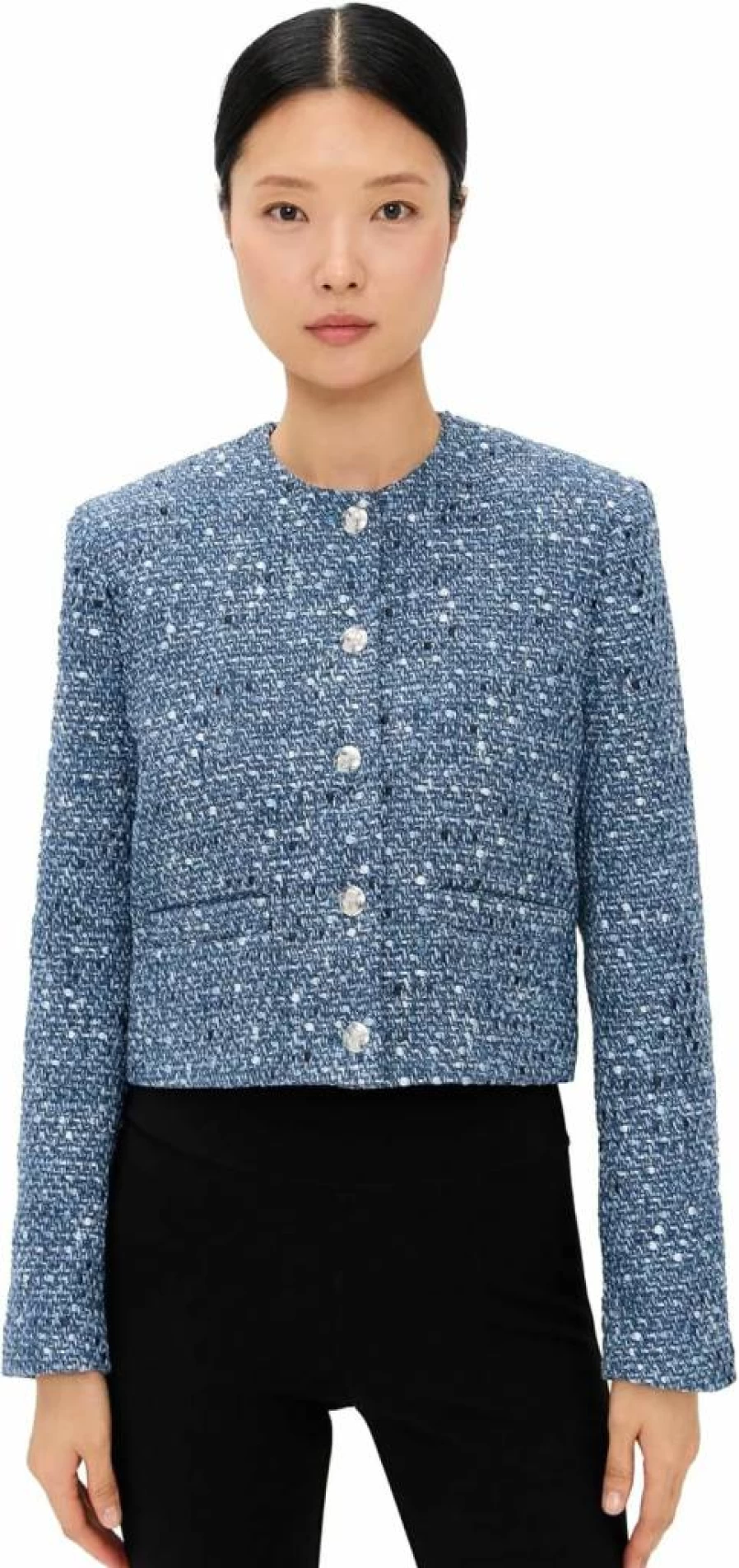 ANINE BING Women's Blue Tweed Amber Jacket - Premium Wool Blazer Coat for Women