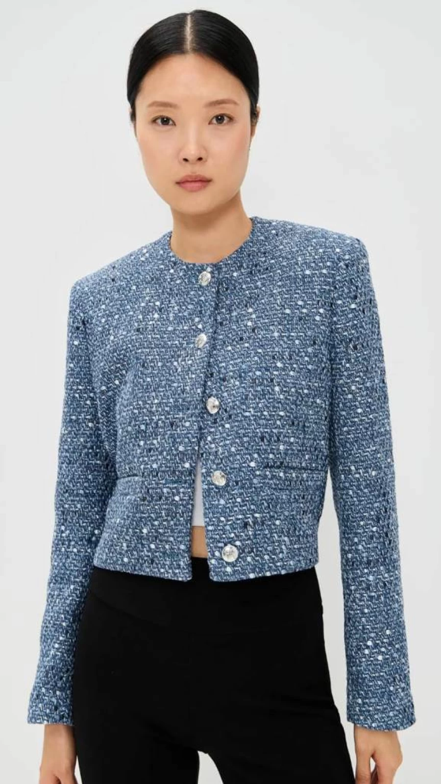 ANINE BING Women's Blue Tweed Amber Jacket - Premium Wool Blazer Coat for Women