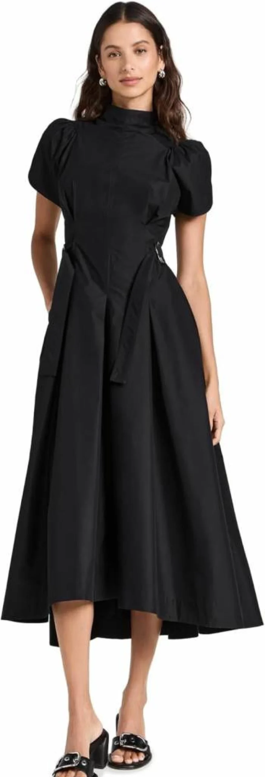 3.1 Phillip Lim Women's Flare Dress with Puff Sleeves and Side Tie Detail