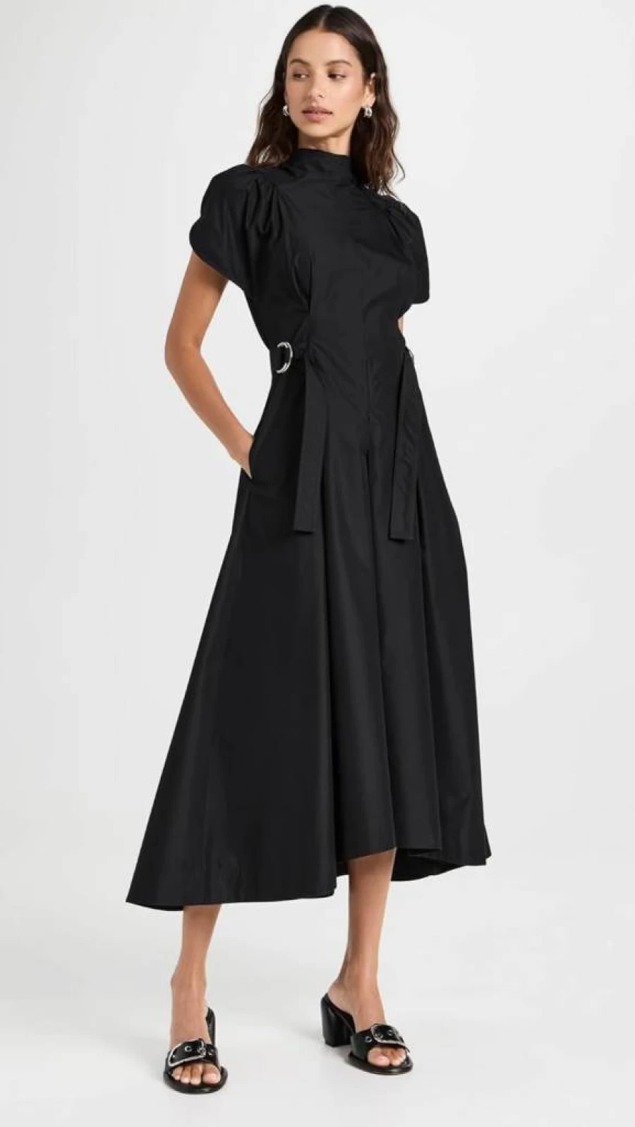 3.1 Phillip Lim Women's Flare Dress with Puff Sleeves and Side Tie Detail