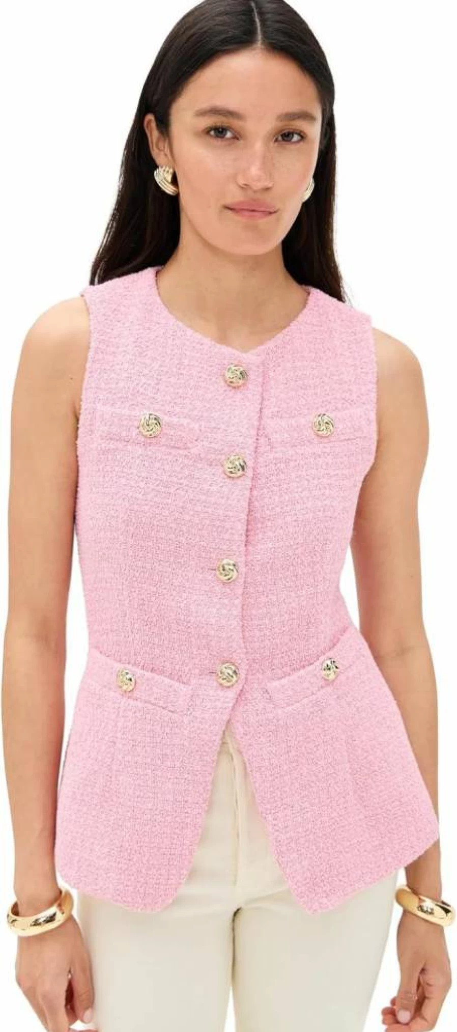 Endless Rose Women's Tweed Long Sleeve Button-Down Top with Side Split Detail