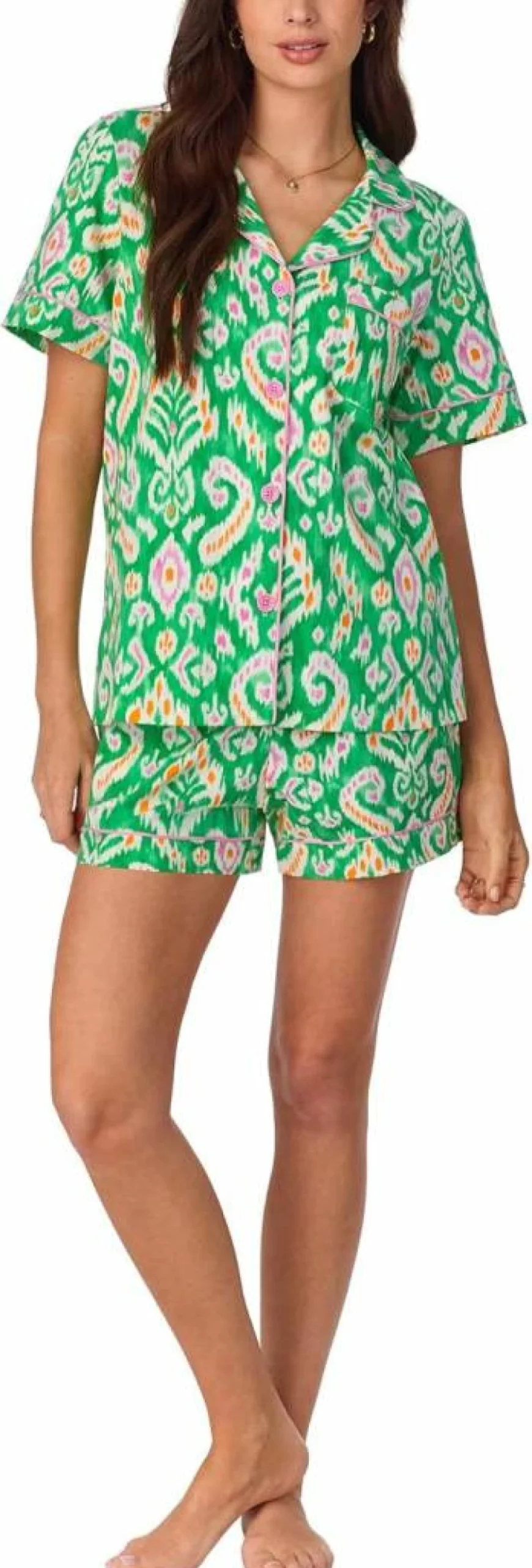 BedHead Pajamas Women's Organic Cotton Short Sleeve Notch Collar Pajama Set with Shorts