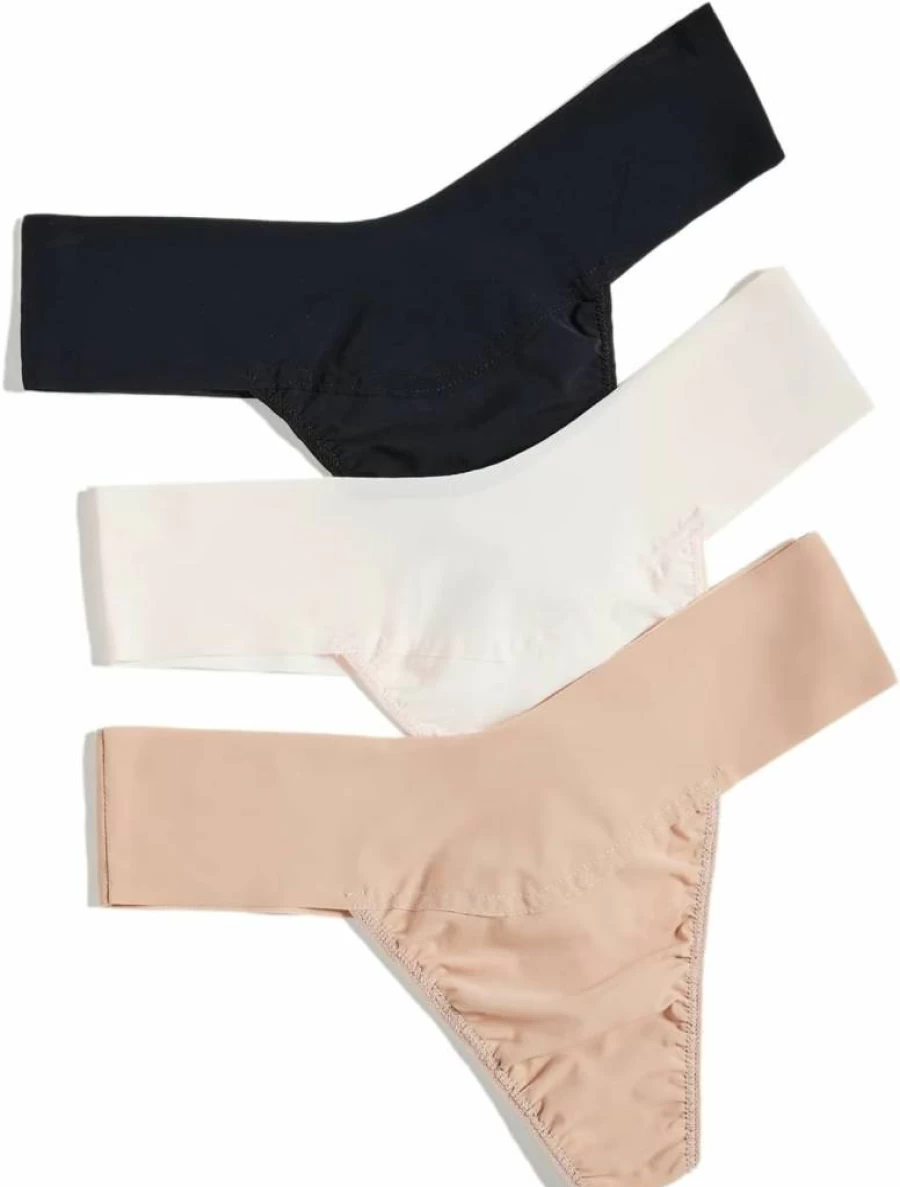Hanky Panky Women's Breathesoft Thongs 3-Pack | Comfortable Everyday Lingerie | Natural Rise Panties | Sizes XS-XL