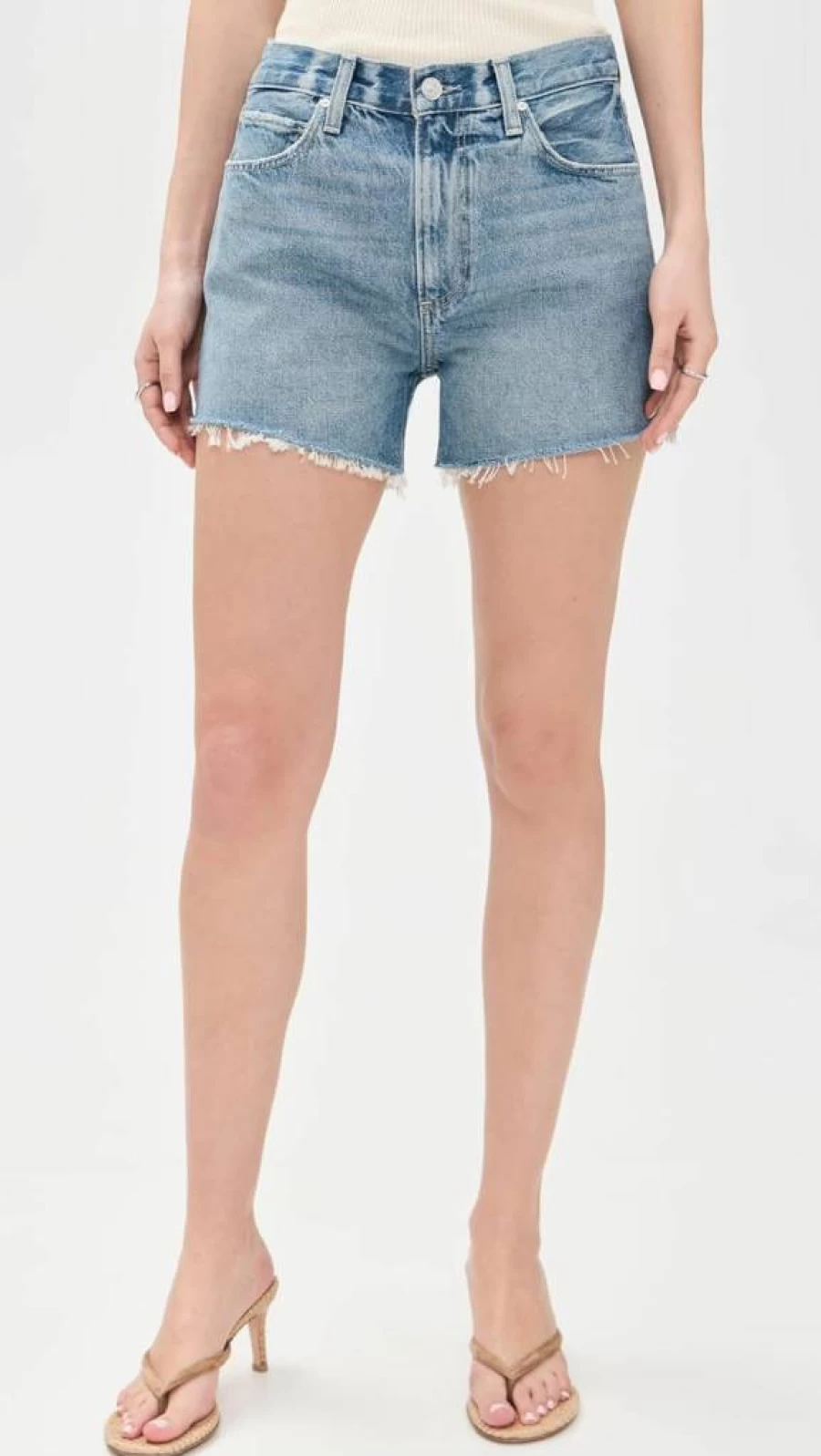 PAIGE Women's Archie High-Rise Denim Shorts | Distressed Blue Jeans Shorts for Women