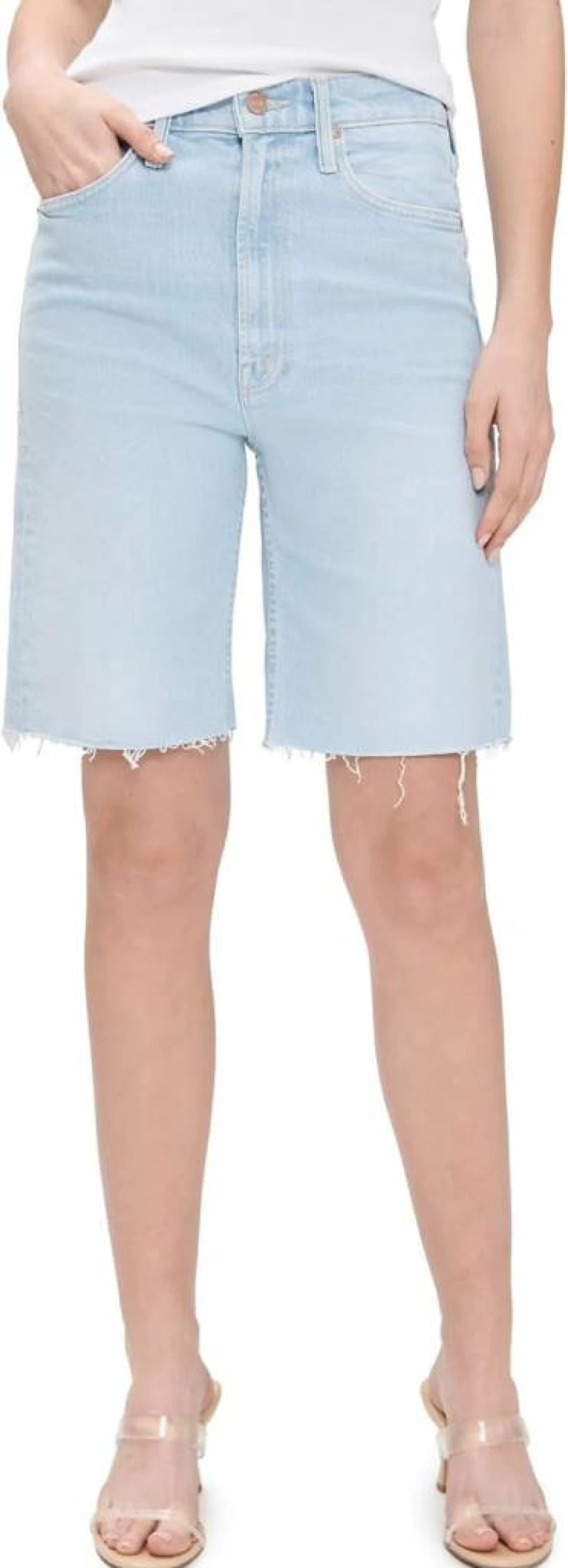 MOTHER Women's High-Waisted Frayed Denim Bermuda Shorts for Riding