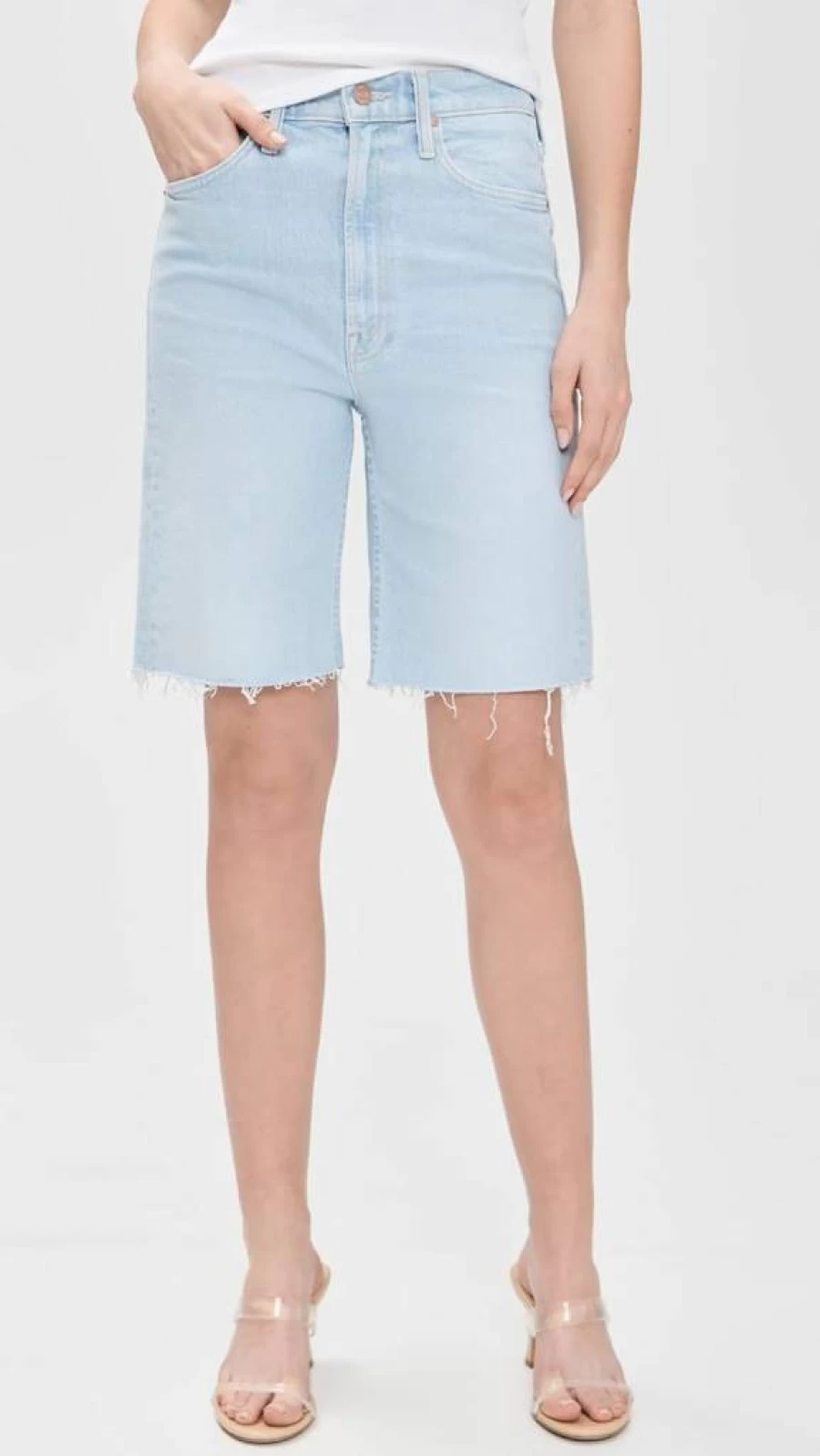 MOTHER Women's High-Waisted Frayed Denim Bermuda Shorts for Riding