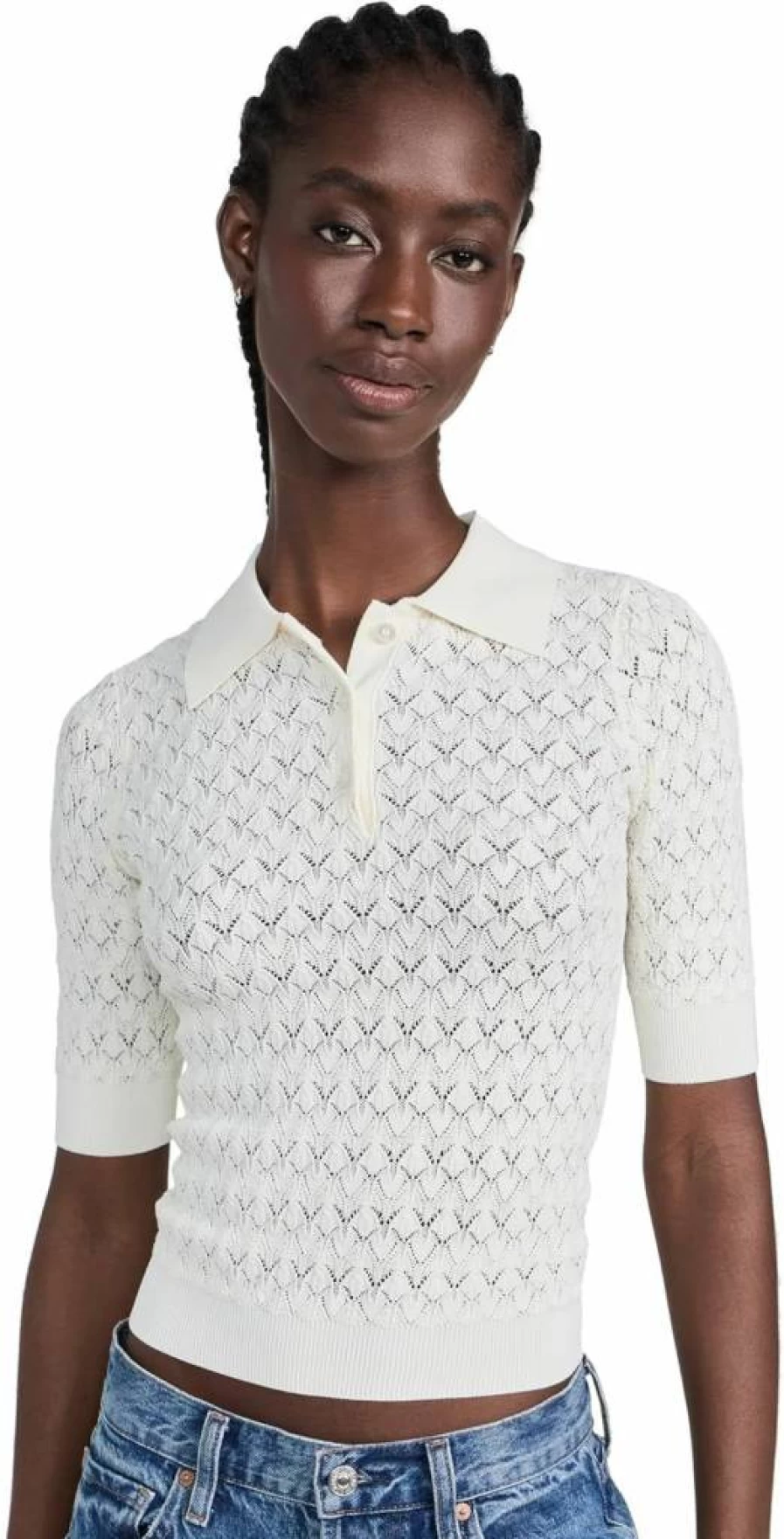 Sea Women's Fine Gauge Knit Polo Sweater - Soft Ribbed Collar Casual Pullover Top