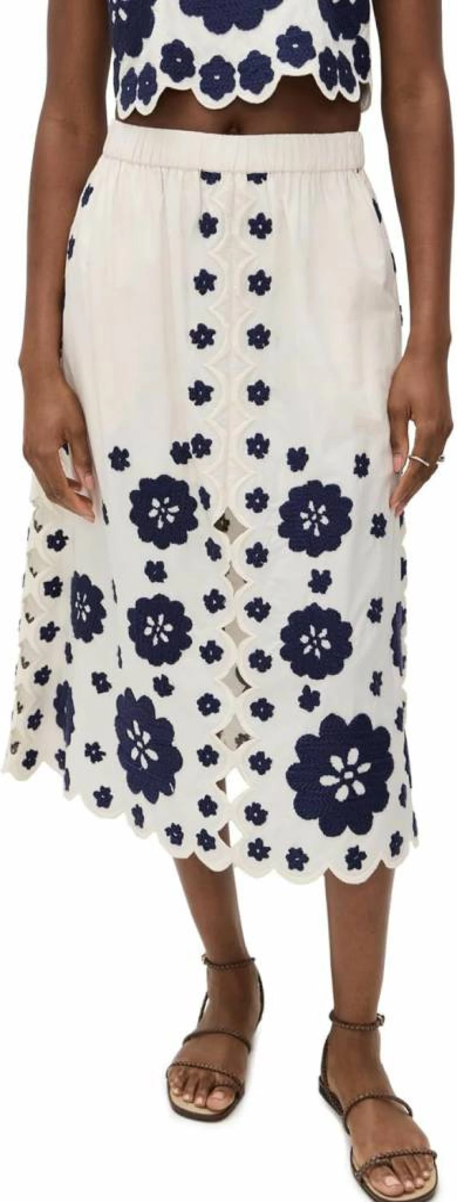 Sea Women's Catrine Floral Applique Midi Skirt with Scallop Hem
