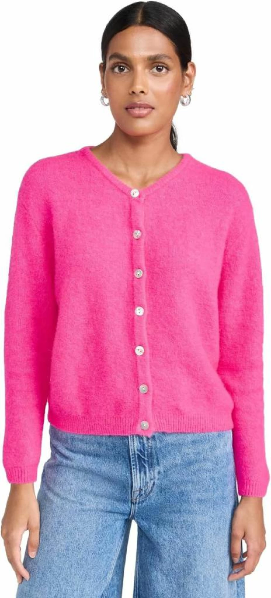 American Vintage Women's Cardigan Sweater - Classic Knit Open Front V-Neck Long Sleeve Wrap