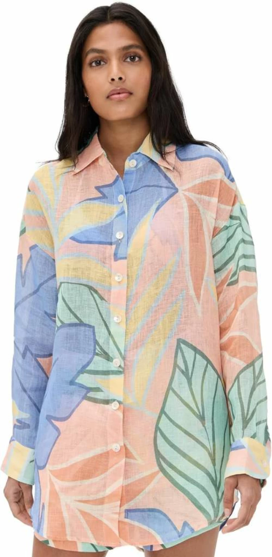 Vitamin A Women's Playa Boyfriend Shirt - Relaxed Fit Linen Beach Top