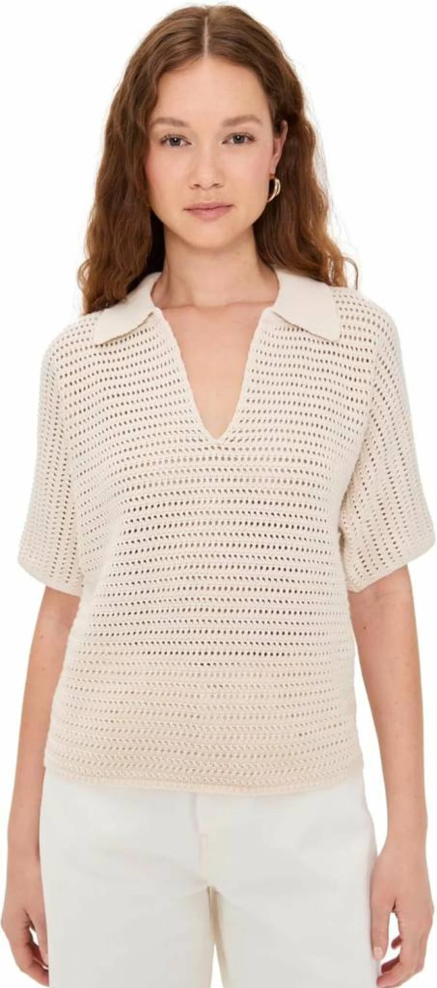 Faherty Women's Seacoast Crochet Polo Shirt - Stylish Breathable Summer Top